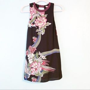 Ecoté Floral Crane Bird Oriental Print Shift Dress